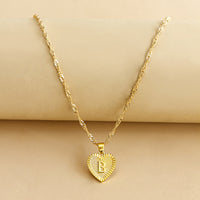 Sleek Gold Medallion Heart Shaped Link Pendant Necklace - All Letters Available