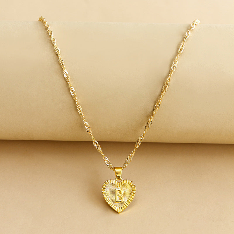 Sleek Gold Medallion Heart Shaped Link Pendant Necklace - All Letters Available
