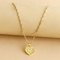 Sleek Gold Medallion Heart Shaped Link Pendant Necklace - All Letters Available