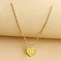Sleek Gold Medallion Heart Shaped Link Pendant Necklace - All Letters Available
