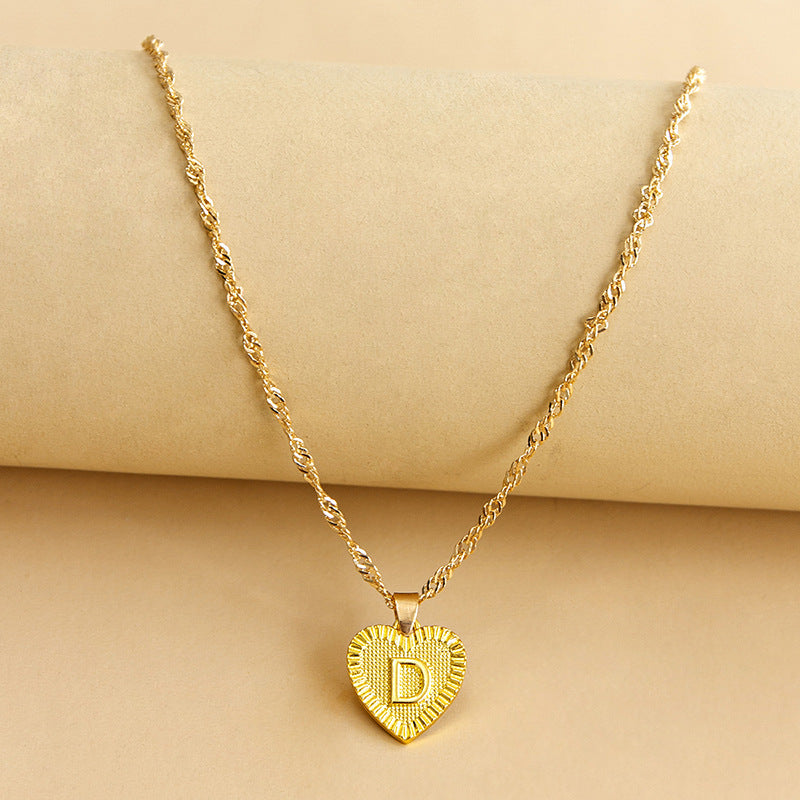 Sleek Gold Medallion Heart Shaped Link Pendant Necklace - All Letters Available