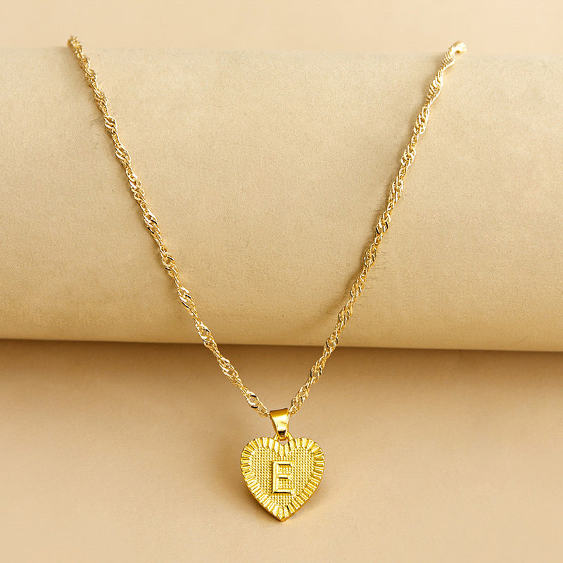 Sleek Gold Medallion Heart Shaped Link Pendant Necklace - All Letters Available