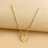 Sleek Gold Medallion Heart Shaped Link Pendant Necklace - All Letters Available