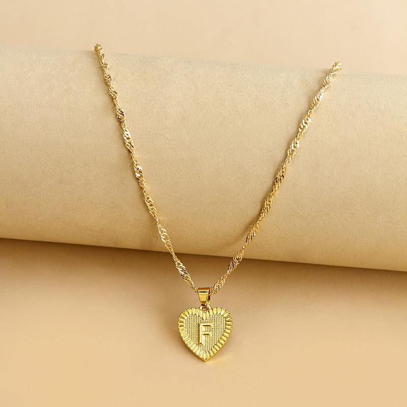 Sleek Gold Medallion Heart Shaped Link Pendant Necklace - All Letters Available