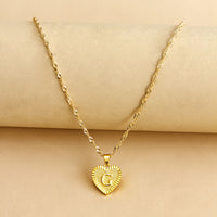 Sleek Gold Medallion Heart Shaped Link Pendant Necklace - All Letters Available