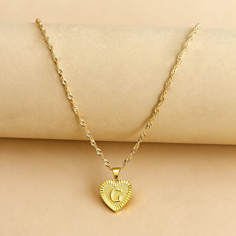Sleek Gold Medallion Heart Shaped Link Pendant Necklace - All Letters Available