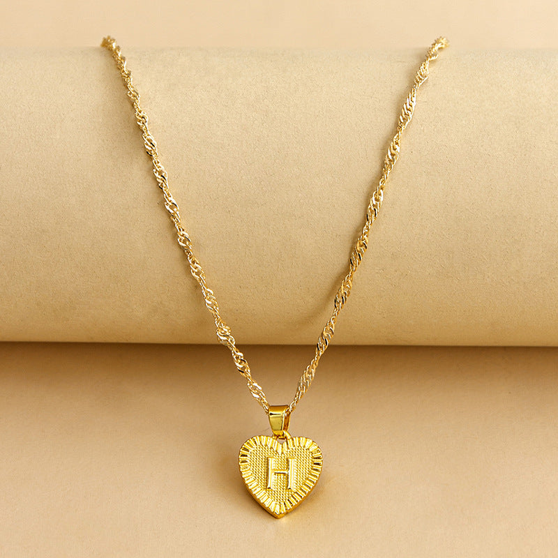Sleek Gold Medallion Heart Shaped Link Pendant Necklace - All Letters Available