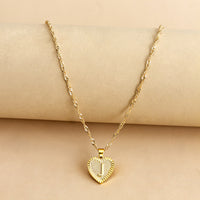 Sleek Gold Medallion Heart Shaped Link Pendant Necklace - All Letters Available