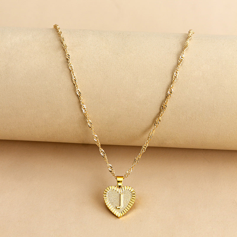 Sleek Gold Medallion Heart Shaped Link Pendant Necklace - All Letters Available