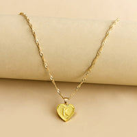 Sleek Gold Medallion Heart Shaped Link Pendant Necklace - All Letters Available