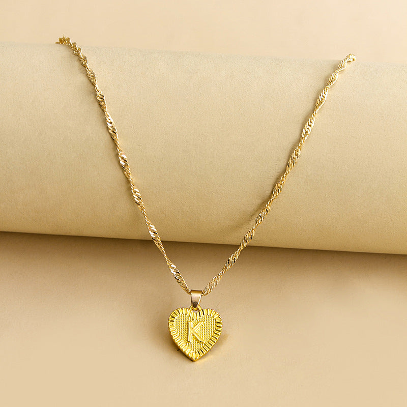 Sleek Gold Medallion Heart Shaped Link Pendant Necklace - All Letters Available