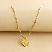 Sleek Gold Medallion Heart Shaped Link Pendant Necklace - All Letters Available