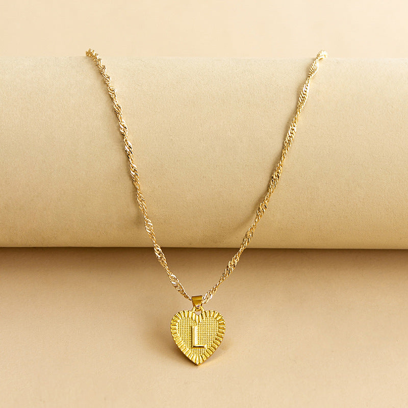 Sleek Gold Medallion Heart Shaped Link Pendant Necklace - All Letters Available