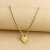 Sleek Gold Medallion Heart Shaped Link Pendant Necklace - All Letters Available