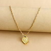 Sleek Gold Medallion Heart Shaped Link Pendant Necklace - All Letters Available