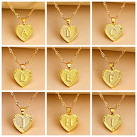 Sleek Gold Medallion Heart Shaped Link Pendant Necklace - All Letters Available