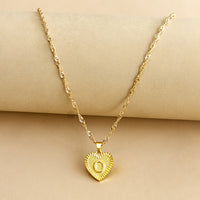 Sleek Gold Medallion Heart Shaped Link Pendant Necklace - All Letters Available