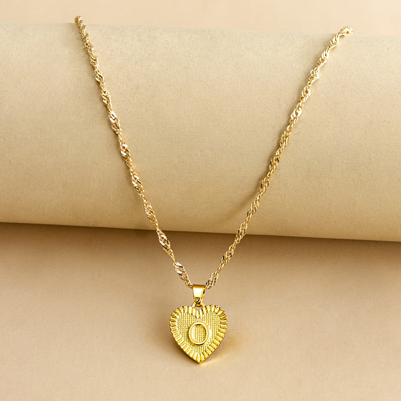 Sleek Gold Medallion Heart Shaped Link Pendant Necklace - All Letters Available