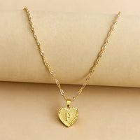 Sleek Gold Medallion Heart Shaped Link Pendant Necklace - All Letters Available