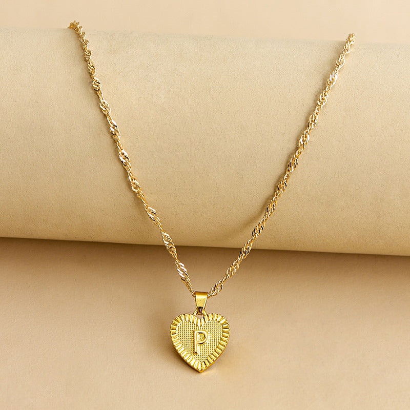 Sleek Gold Medallion Heart Shaped Link Pendant Necklace - All Letters Available