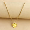 Sleek Gold Medallion Heart Shaped Link Pendant Necklace - All Letters Available