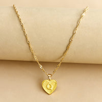 Sleek Gold Medallion Heart Shaped Link Pendant Necklace - All Letters Available