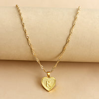 Sleek Gold Medallion Heart Shaped Link Pendant Necklace - All Letters Available