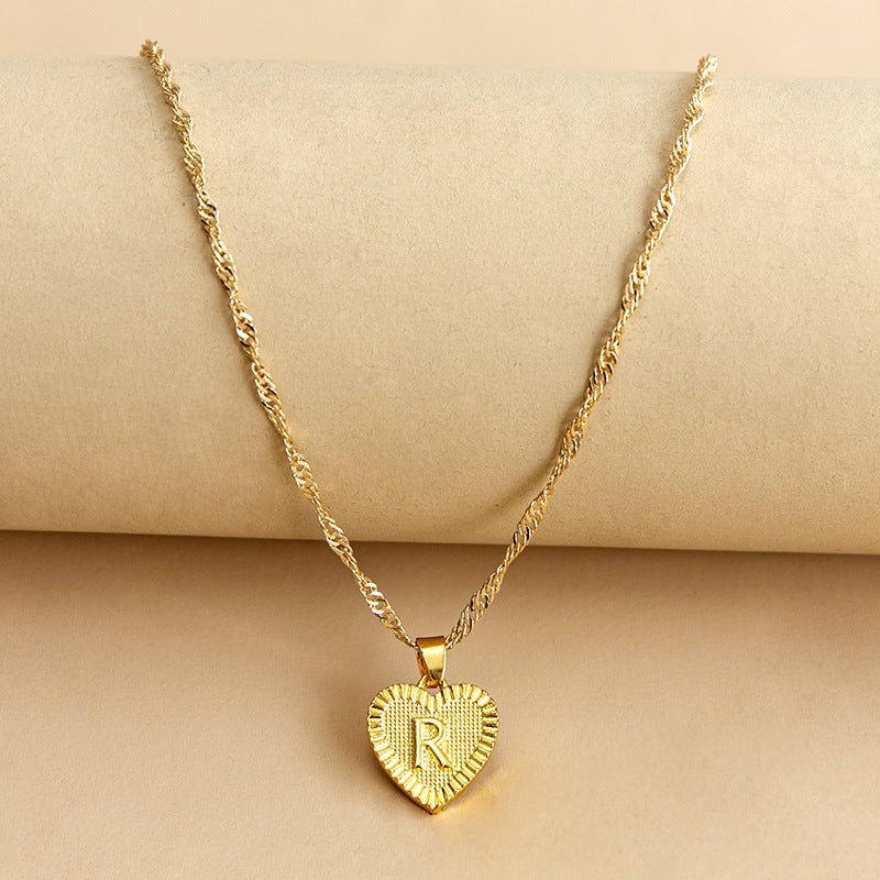 Sleek Gold Medallion Heart Shaped Link Pendant Necklace - All Letters Available
