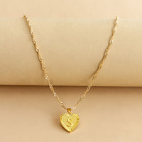 Sleek Gold Medallion Heart Shaped Link Pendant Necklace - All Letters Available