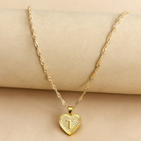 Sleek Gold Medallion Heart Shaped Link Pendant Necklace - All Letters Available