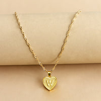 Sleek Gold Medallion Heart Shaped Link Pendant Necklace - All Letters Available