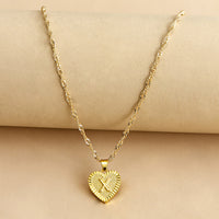 Sleek Gold Medallion Heart Shaped Link Pendant Necklace - All Letters Available