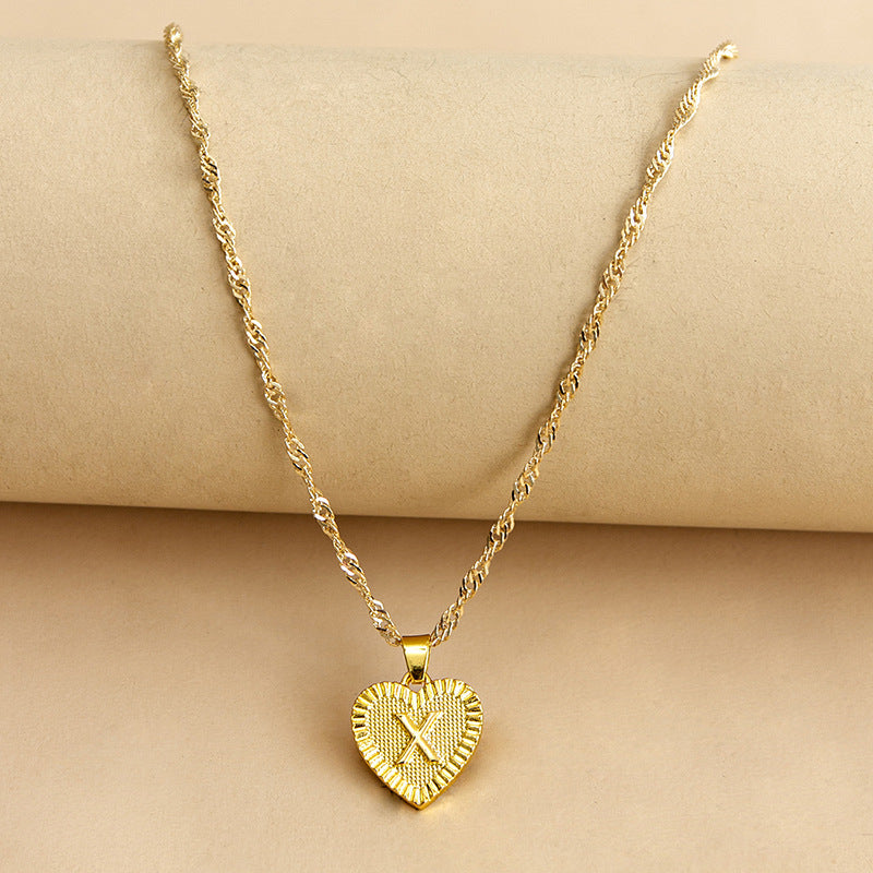 Sleek Gold Medallion Heart Shaped Link Pendant Necklace - All Letters Available