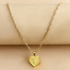 Sleek Gold Medallion Heart Shaped Link Pendant Necklace - All Letters Available