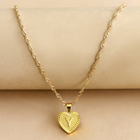 Sleek Gold Medallion Heart Shaped Link Pendant Necklace - All Letters Available