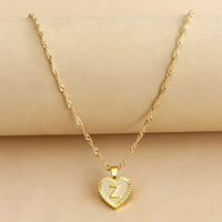 Sleek Gold Medallion Heart Shaped Link Pendant Necklace - All Letters Available