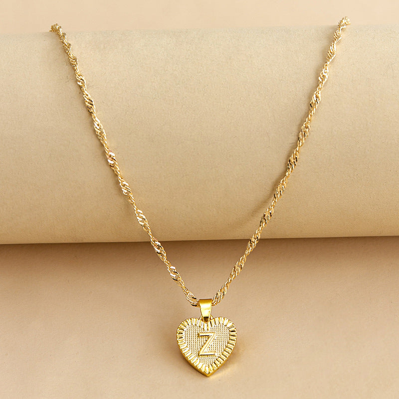 Sleek Gold Medallion Heart Shaped Link Pendant Necklace - All Letters Available