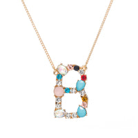 Multi-Rainbow Crystal Initial Gold Plating Necklace