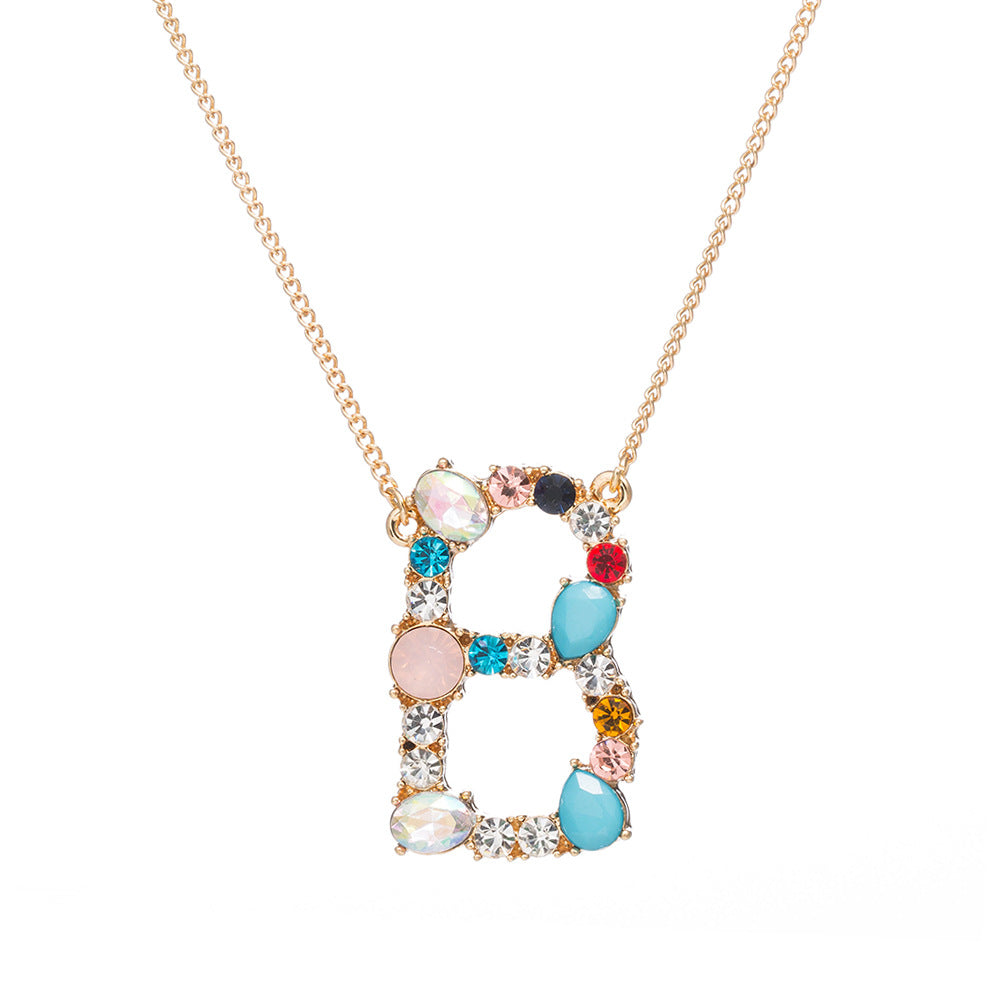 Multi-Rainbow Crystal Initial Gold Plating Necklace