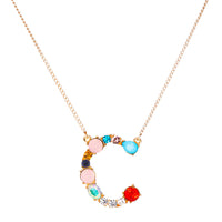 Multi-Rainbow Crystal Initial Gold Plating Necklace