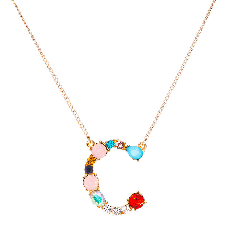 Multi-Rainbow Crystal Initial Gold Plating Necklace
