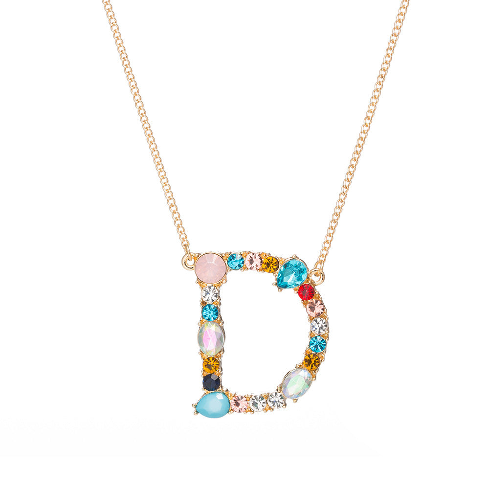 Multi-Rainbow Crystal Initial Gold Plating Necklace
