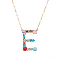 Multi-Rainbow Crystal Initial Gold Plating Necklace