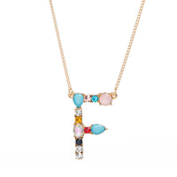 Multi-Rainbow Crystal Initial Gold Plating Necklace
