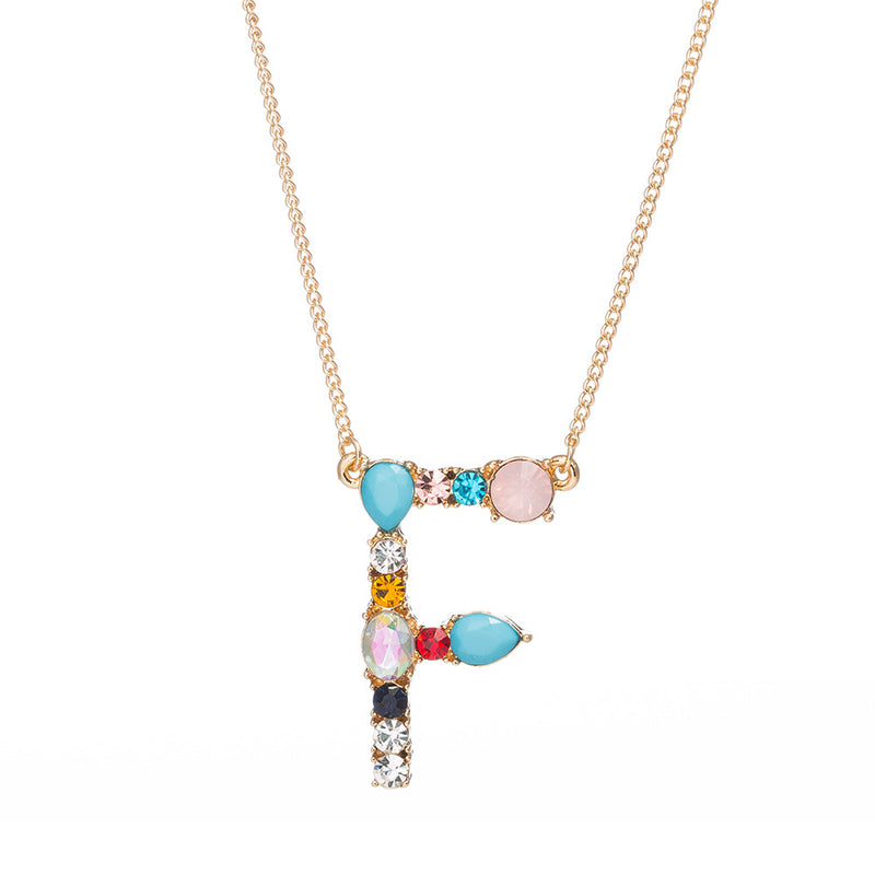Multi-Rainbow Crystal Initial Gold Plating Necklace