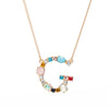 Multi-Rainbow Crystal Initial Gold Plating Necklace
