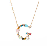 Multi-Rainbow Crystal Initial Gold Plating Necklace