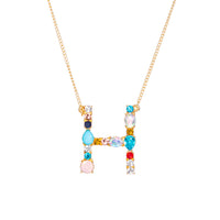 Multi-Rainbow Crystal Initial Gold Plating Necklace