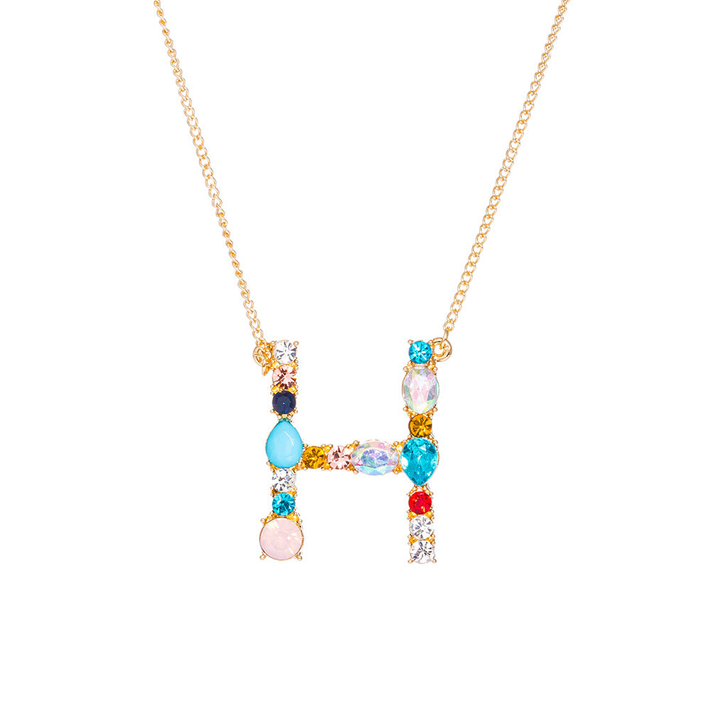 Multi-Rainbow Crystal Initial Gold Plating Necklace