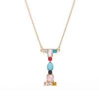 Multi-Rainbow Crystal Initial Gold Plating Necklace